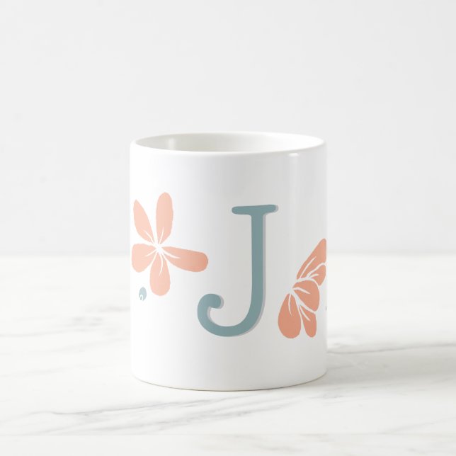 Taza De Café Peach Petal Floral Inicial Mug (Centro)