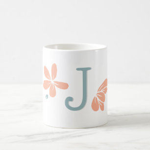 Taza De Café Peach Petal Floral Inicial Mug
