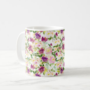 Taza De Café Peach Pink Purple Burgundy Watercolor Floral