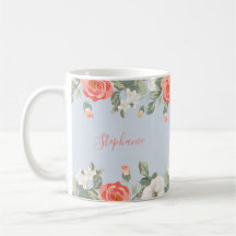 Peach Rosa Dusty Blue Floral Personalizado