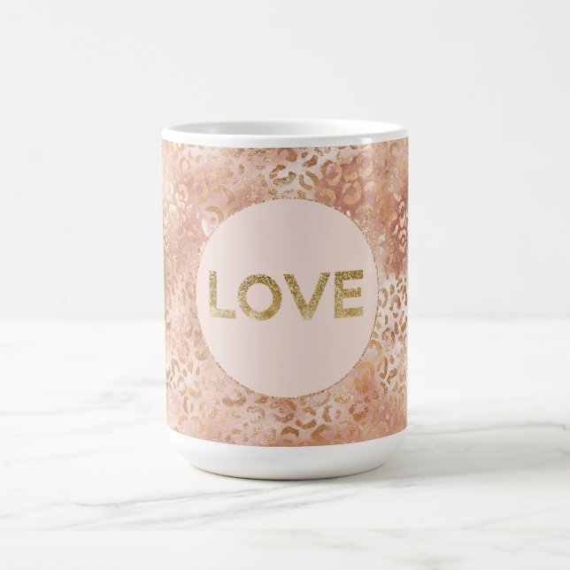 Taza De Café Peach Rosa White Leopard Print Gold Love (Centro)
