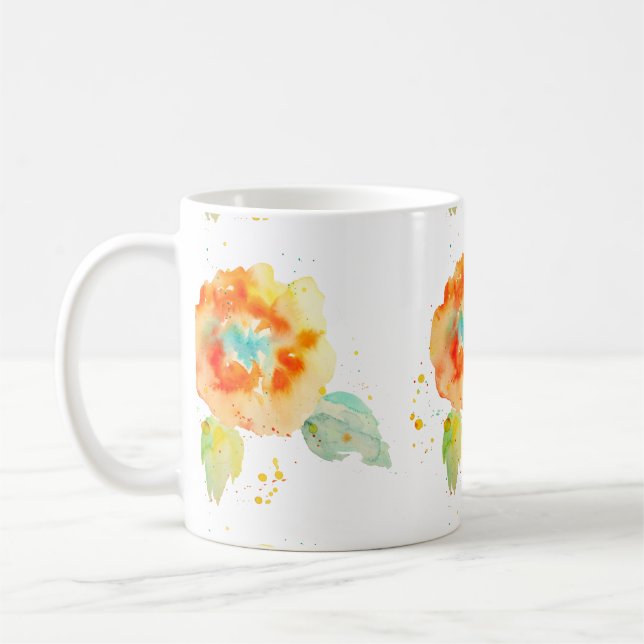 Taza De Café Peach Watercolor Poppies (Izquierda)