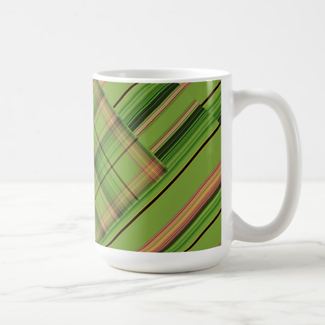 Taza De Café Peach y Green Plaid and Stripes (fondo) (Derecha)
