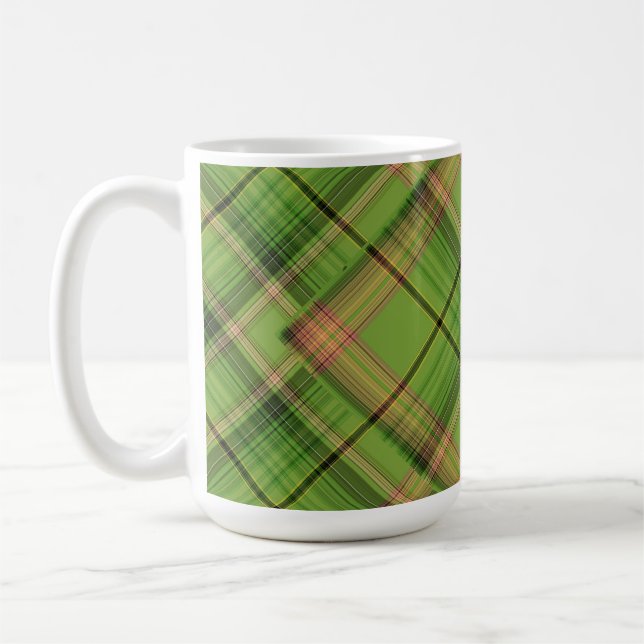 Taza De Café Peach y Green Plaid (superpuestos) (Izquierda)