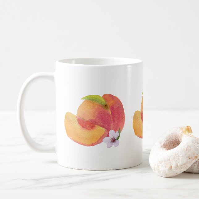 Taza De Café Peaches Watercolor Mug (Con donut)