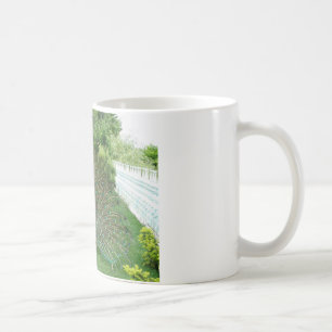 Taza De Café Peacock en una jardinera de fotos