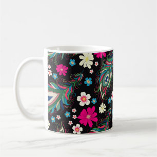 Taza De Café Peacock Feathers Embroidery Patrón de Seamless