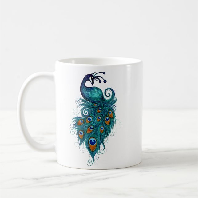 Taza De Café Peacock Feathers Peacocks Verde azulados (Izquierda)