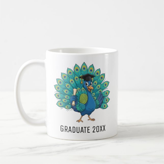 Taza De Café Peacock Graduation Personalized (Izquierda)