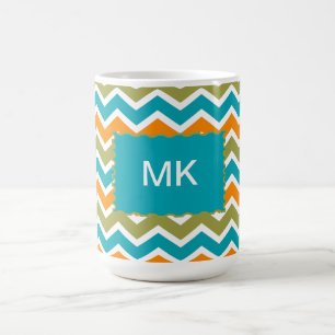 Taza De Café Peacock Vibrant Tribal Zigzag