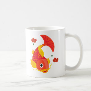 Taza De Café Peces de oro con aletas flotantes y flores rojas C