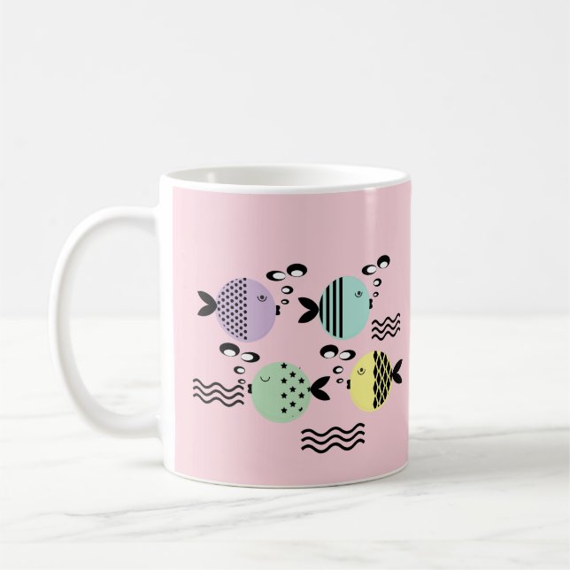 Taza De Café Peces sin mar abstracto escandinavo marino moderno (Izquierda)