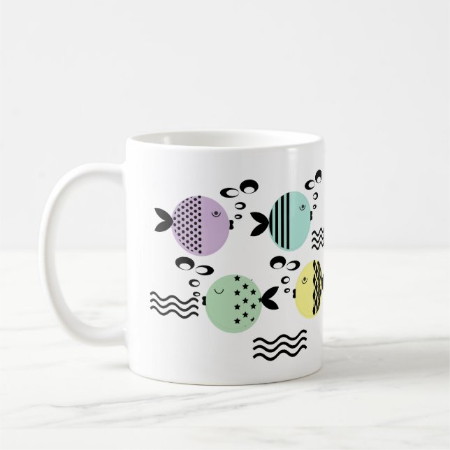Taza De Café Peces sin mar abstracto escandinavo marino moderno (Izquierda)