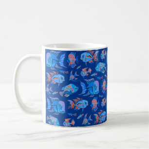 Taza De Café Peces tropicales divertidos en azul