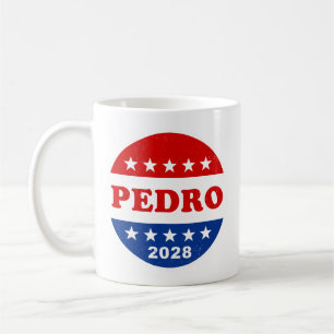 Taza De Café Pedro 2028 Botón Retro Azul Blanco Rojo