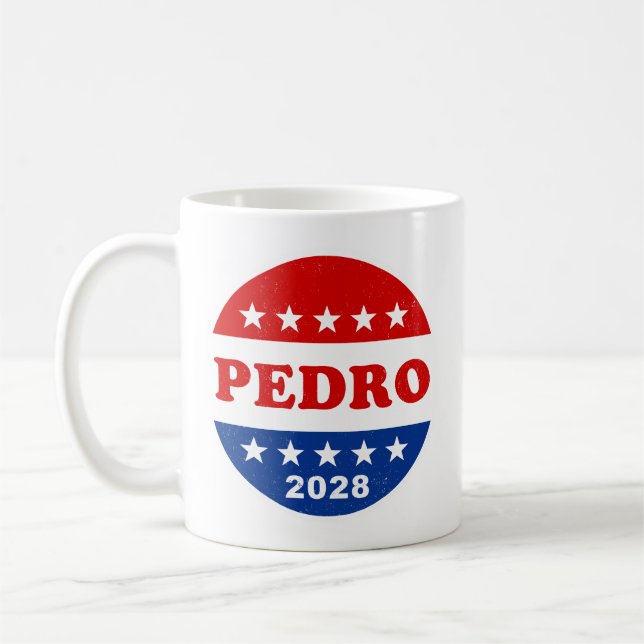 Taza De Café Pedro 2028 Botón Retro Azul Blanco Rojo (Izquierda)