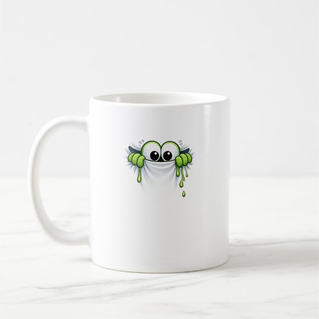 Taza De Café Peek-a-Slime! Cute Goo Monster Peeking Design (Izquierda)