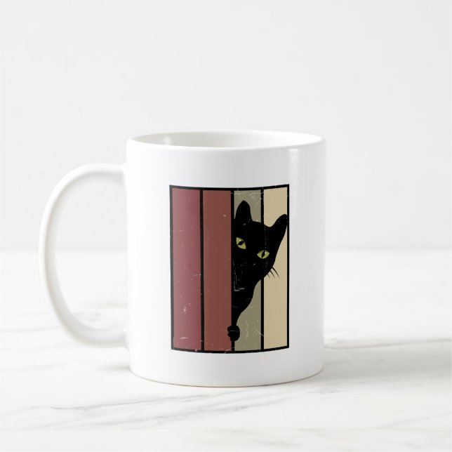 Taza De Café Peeking de gato negro (Izquierda)