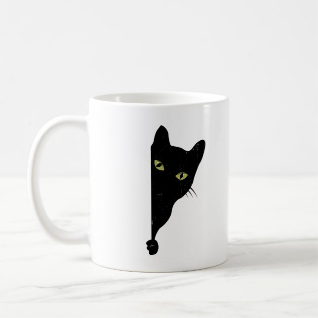 Taza De Café Peeking de gato negro (Izquierda)