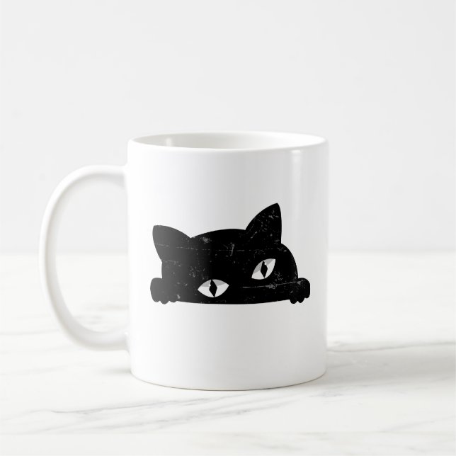 Taza De Café Peeking de gato negro (Izquierda)