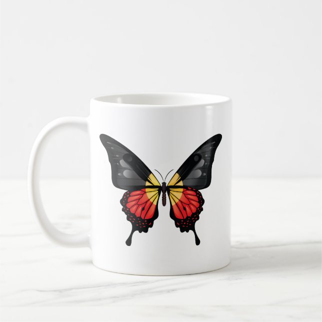 Taza De Café Pegatina aborigen de la bandera de la mariposa de  (Izquierda)