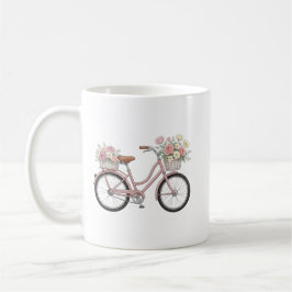 Taza De Café Pegatina de bicicleta rosa vintage con cestas flor
