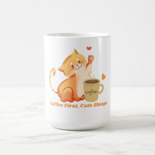 Taza De Café Pegatina de café primero, gatos siempre lindos