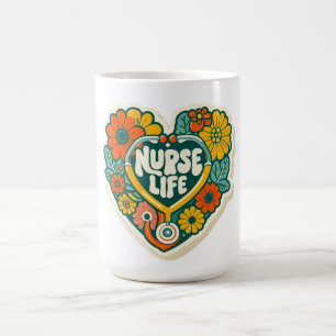 Taza De Café Pegatina de la vida de enfermera retro groovy - Es