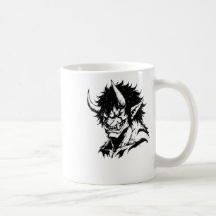 Taza De Café Pegatina de retrato de esquema japonés Oni Yokai