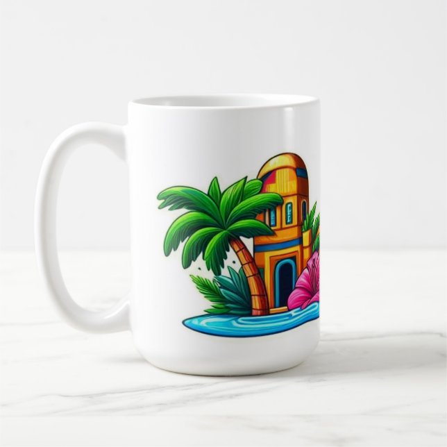 Taza De Café Pegatina del Paraíso Tropical (Izquierda)