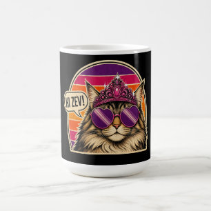 Taza De Café Pegatina personalizada de la Reina Gato Retro con
