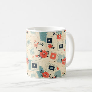 Taza De Café Película de Diapositiva Floral Azul Coral de Mitad