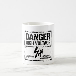 Taza De Café Peligro Alta Tensión Industrial Brutalista Gráfico