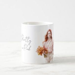 Taza De Café Pelirroja Bonita en Rosa