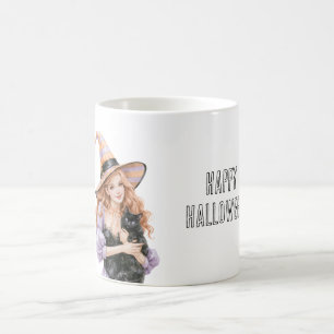 Taza De Café Pelirroja Gato Negro Halloween