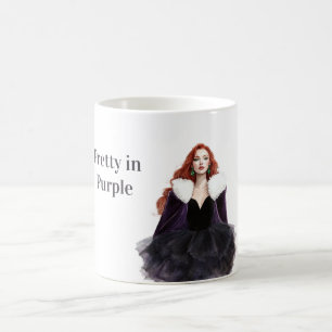 Taza De Café Pelirroja Hermosa Mujer en Vestido Morado