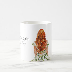 Taza De Café Pelirroja Una Manzana Verde Al Día