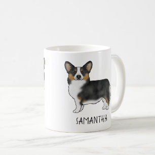 Taza De Café Pembroke Welsh Corgi Tricolor Negro con Nombre Per