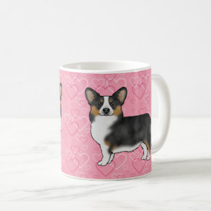 Taza De Café Pembroke Welsh Corgi Tricolor Negro Corazones Rosa