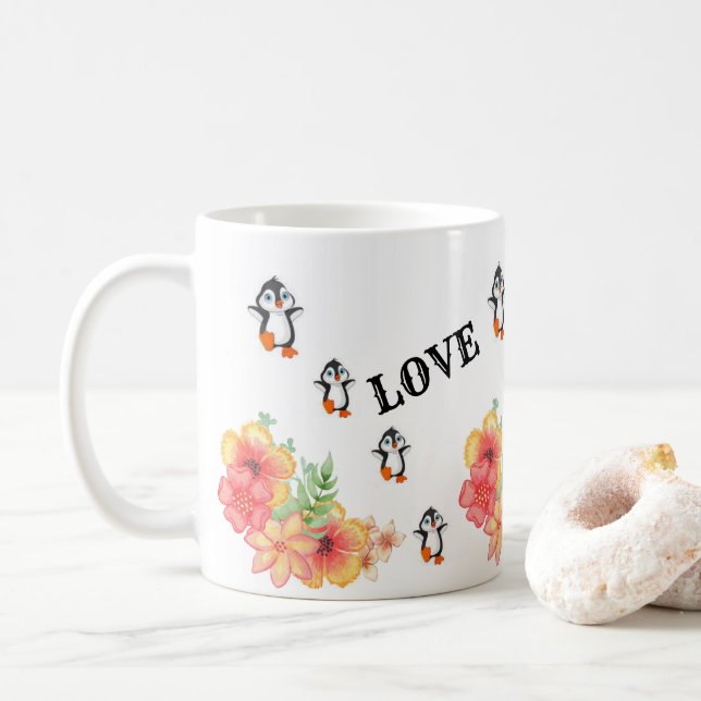 Taza De Café Penguin Floral Love Faith Hope Mug (Con donut)