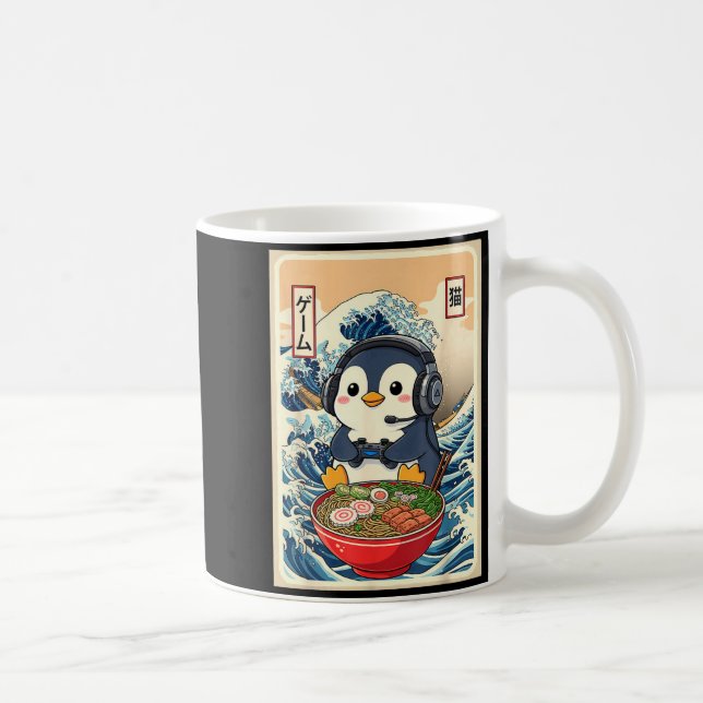 Taza De Café Penguin Kawaii Japanese Ramen Noodle Retro Gaming  (Derecha)