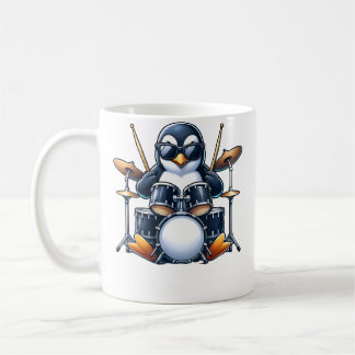 Taza De Café Penguin Playing Drums Rock Band Musician Funny Win