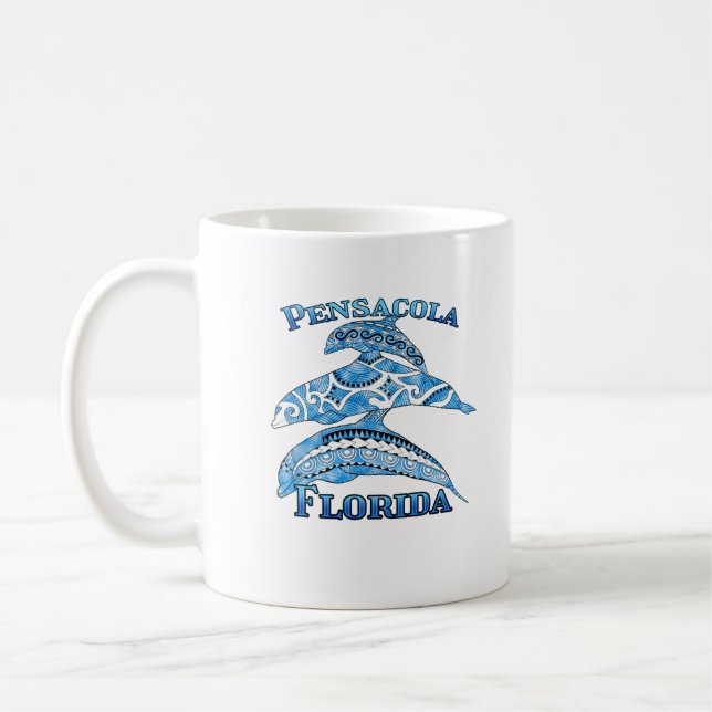Taza De Café Pensacola Florida Vacation Tribal Dolphins (Izquierda)