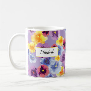 Taza De Café Pensamiento Elegante de Acuarela Personalizado Lav