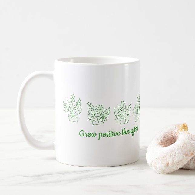 Taza De Café Pensamientos positivos para crecer flores Minimali (Con donut)