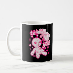 Taza De Café Pensando en ti muñeca Voodoo rosa Gótico Kawaii