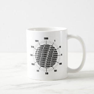 Taza De Café Pensar en el reloj binario (humor geek)