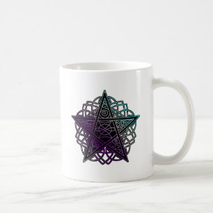 Taza De Café Pentáculo intrincado púrpura y acuático