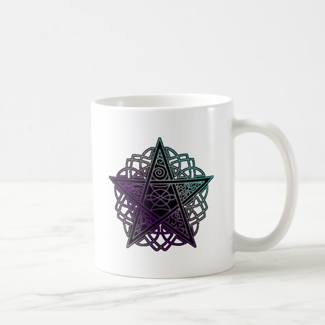 Taza De Café Pentáculo intrincado púrpura y acuático (Derecha)