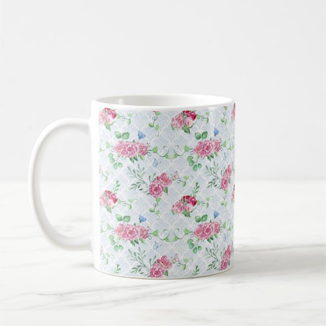 Taza De Café peonía acuática, acuarela de mariposa (Izquierda)